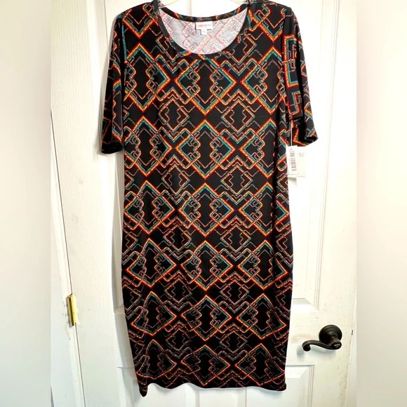 lularoe black julia dress LuLaRoe Julia Dress XL | Blue Green Geometric Pattern main image 1